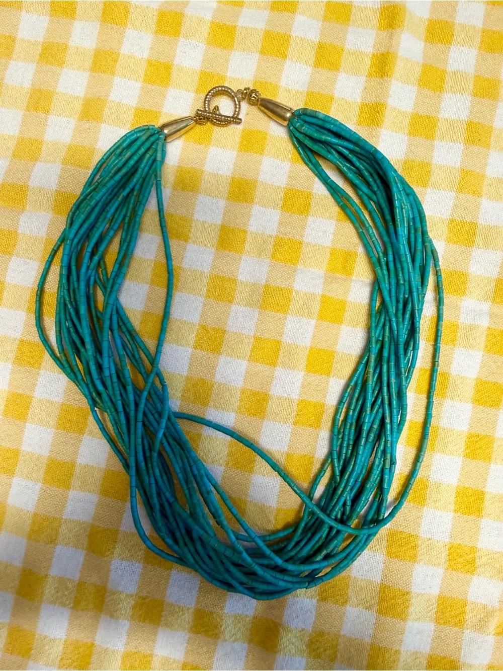 Turquoise Multi-Strand Beaded Necklace with Gold Toggle
